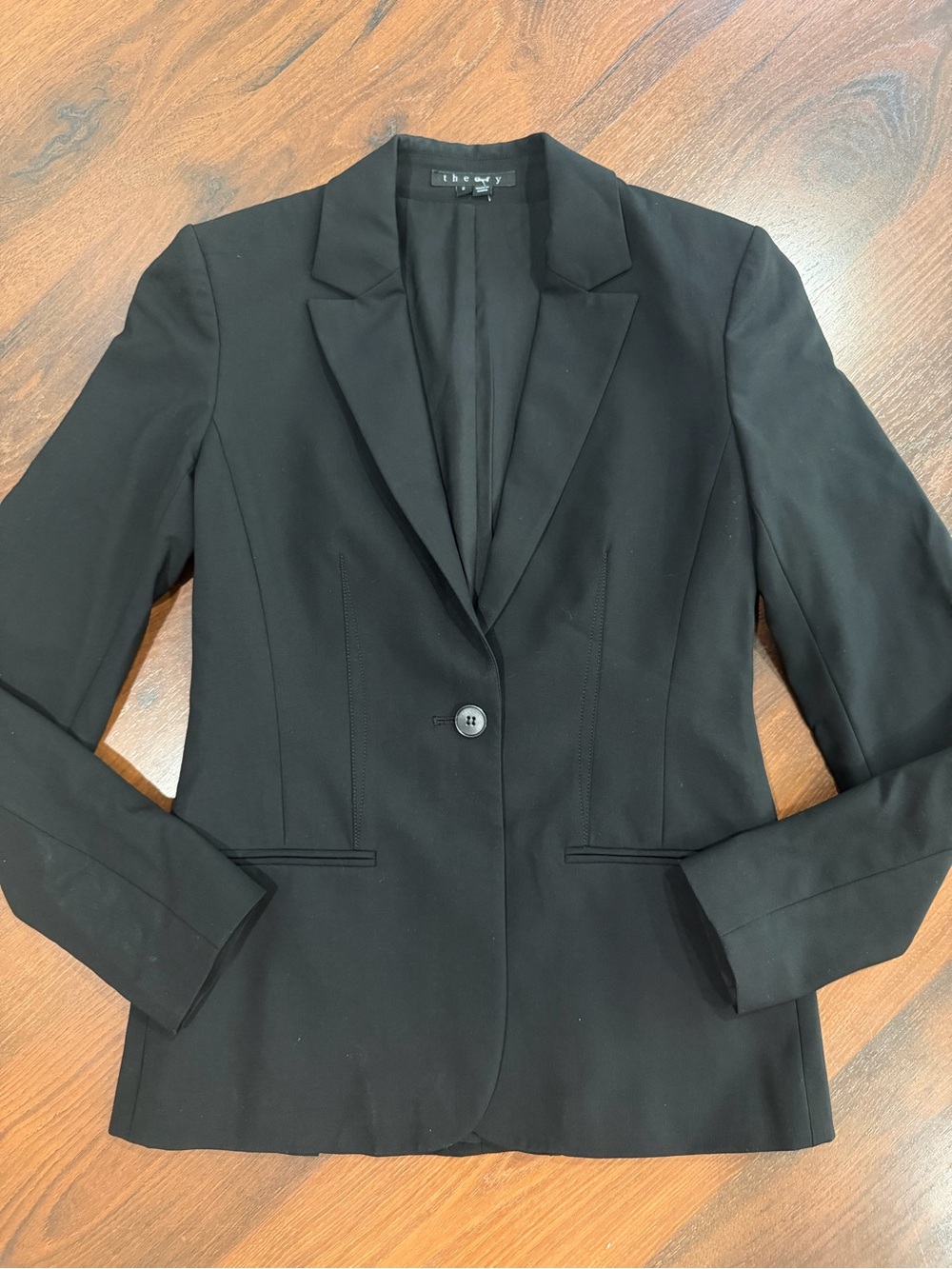 Theory Black Wool Blazer Office one  Button Jacket Classic Minimalist Women Sz 2
